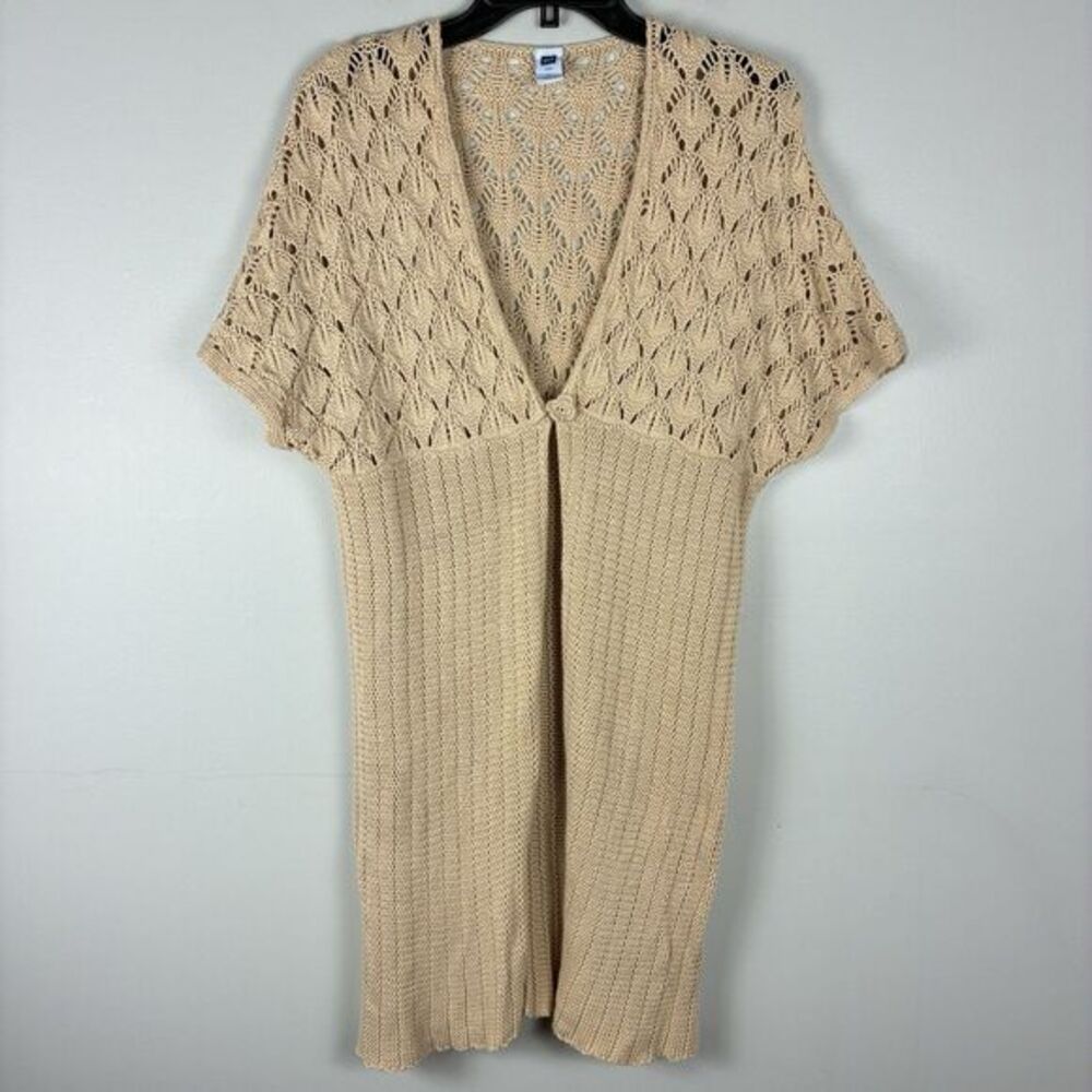 GAP Y2K Knit‎ Long Cardigan Sweater Tan sz Medium 90s Grunge